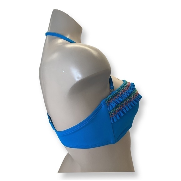 Lucky Brand Teal with Colorful Ruffle Stitch Bikini Top NWT - Picture 6 of 6